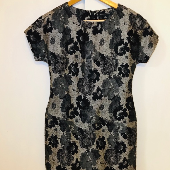 Banana Republic Dress Black Gray Abstract Floral - Picture 1 of 6